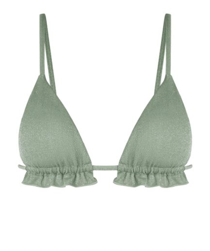 Ruffles Metallic Bikini Top L Light green