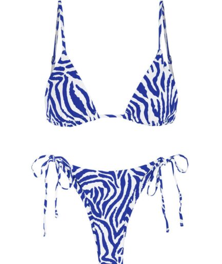 ZAFUL Zebra Bralette String Bikini Swimsuit L Blue