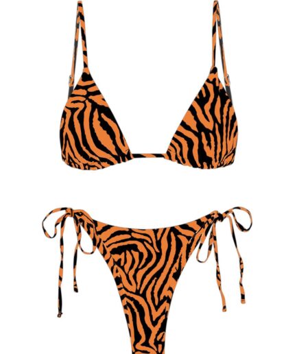 ZAFUL Zebra Bralette String Bikini Swimsuit L Deep coffee