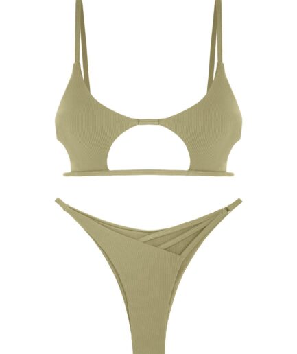 ZAFUL Ribbed Star Shaped Cutout Bikini Swimwear M Light green