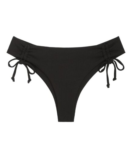 ZAFUL Solid Cinched Ribbed Cheeky Bikini Bottom L Black