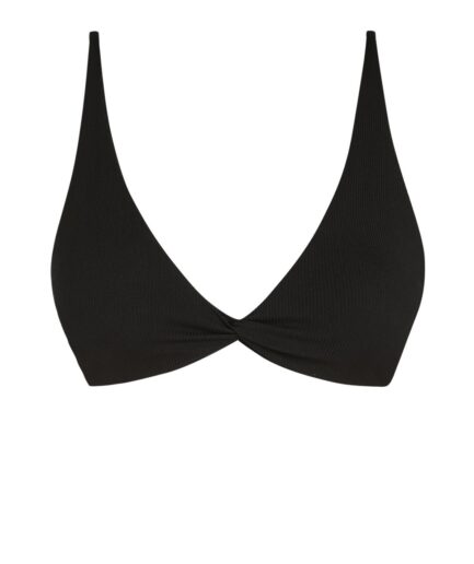 ZAFUL Ribbed Twist Tie Back Bikini Top L Black