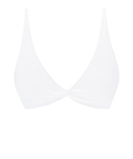 ZAFUL Ribbed Twist Tie Back Bikini Top M White