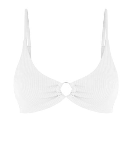 ZAFUL Solid Ribbed O-ring Bikini Top L White