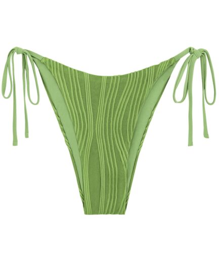 Ribbed Tie Side Bikini Bottom M Green