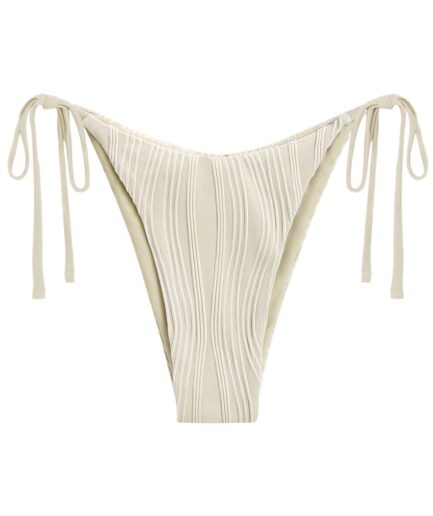 Ribbed Tie Side Bikini Bottom L Light coffee