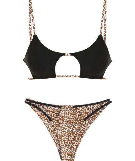 ZAFUL Giraffe Print Cut Out Star Shaped Bikini Swimwear M Black