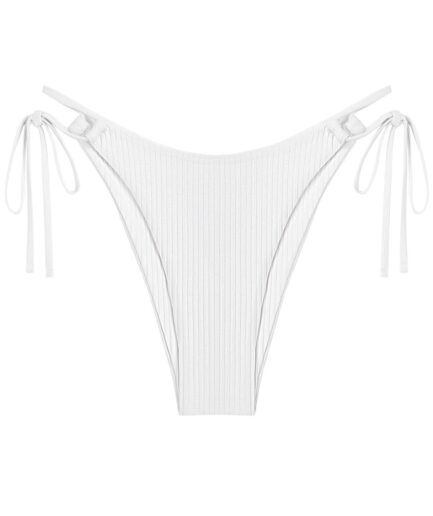 Ribbed Cinched Adjustable Bikini Bottom L White