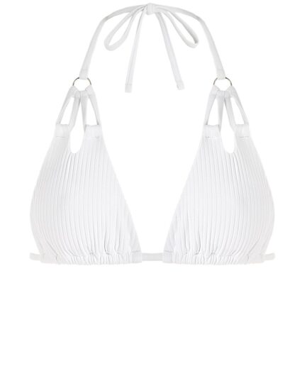 Ribbed Strappy Bikini Top L White