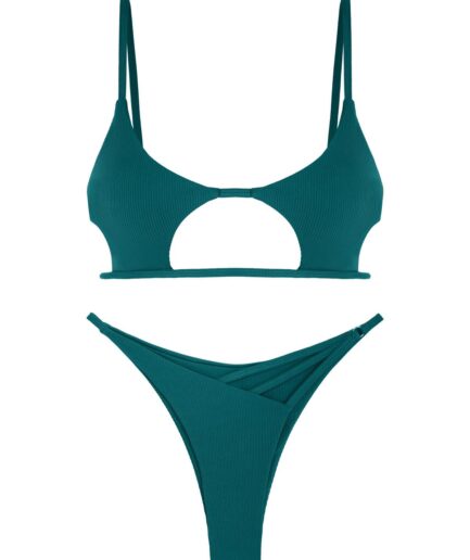 ZAFUL Ribbed Star Shaped Cutout Bikini Swimwear M Deep green
