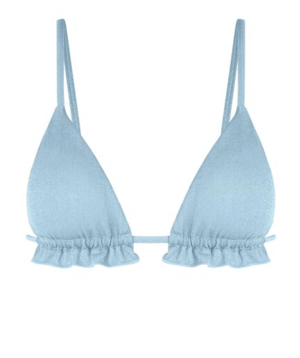Ruffles Metallic Bikini Top L Light blue