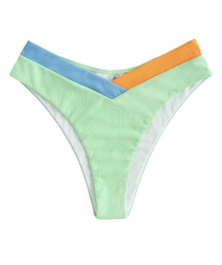 Ribbed High Leg Bikini Bottom M Green