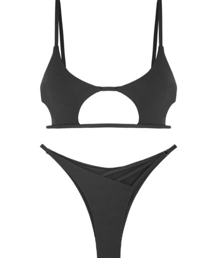 ZAFUL Ribbed Star Shaped Cutout Bikini Swimwear L Black