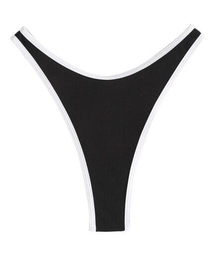 ZAFUL Ribbed Contrast Binding Thong Bikini Bottom M Black