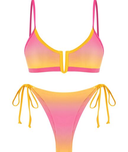 ZAFUL Tie Side Ombre V-wire Tanga Bikini Swimwear M