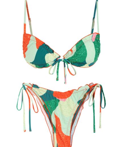 ZAFUL Frilled Tie Side Colorblock Printed Bikini Swimwear M Multi a