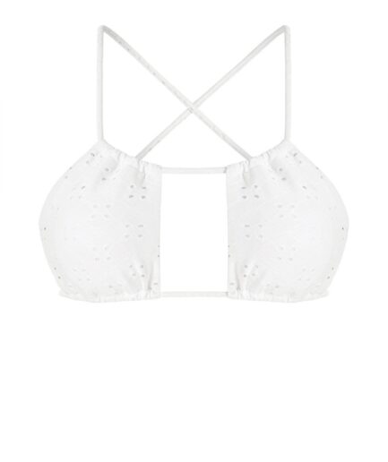 ZAFUL Broderie Anglaise Cutout Criss Cross Bikini Top L White