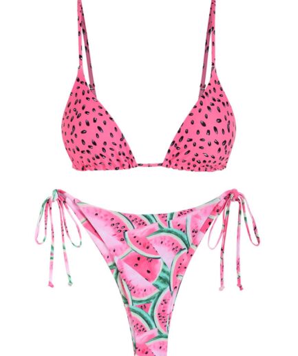 ZAFUL Watermelon Print Tied String Bikini Swimwear M Light pink