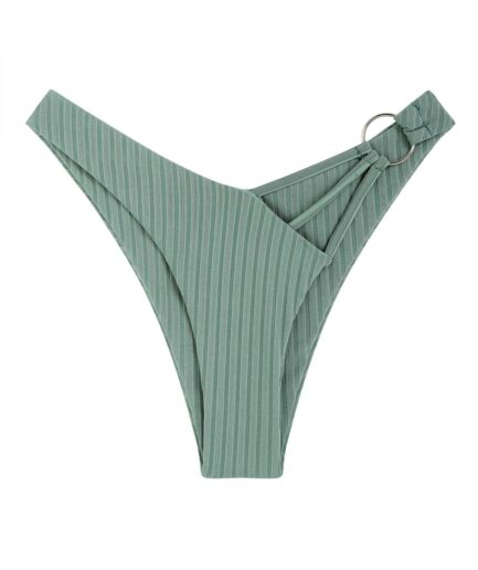 ZAFUL Ribbed High Cut Strappy O-ring Bikini Bottom M Light green
