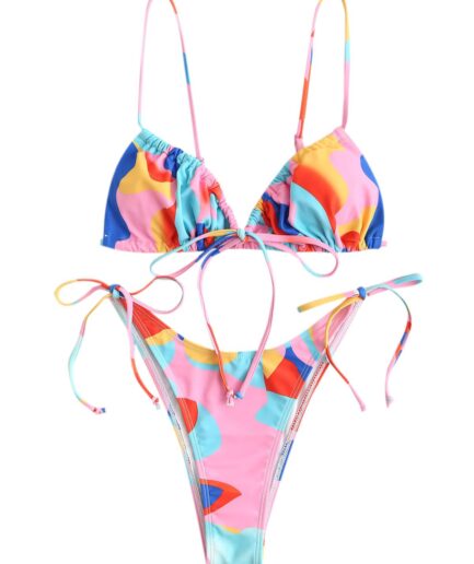 ZAFUL Bowknot Colorblock Tie Side String Bikini Swimwear L Multi c