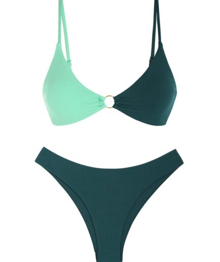ZAFUL Two Tone O-ring High Cut Bikini Swimwear L Green