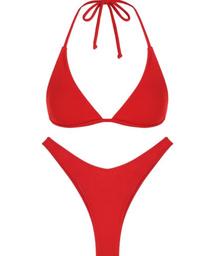ZAFUL Ribbed High Leg Bikini Set L Red