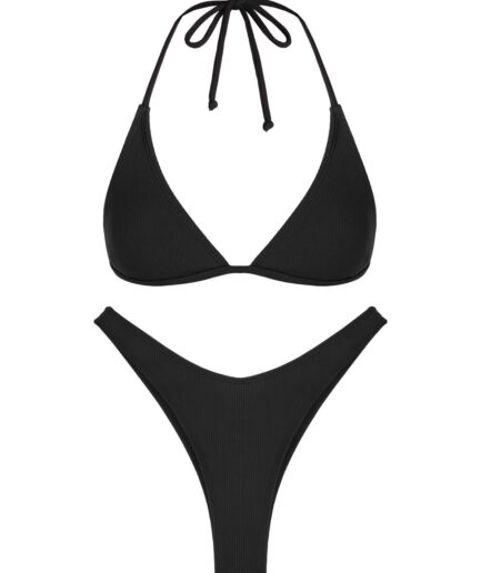 ZAFUL Ribbed High Leg Bikini Set L Black