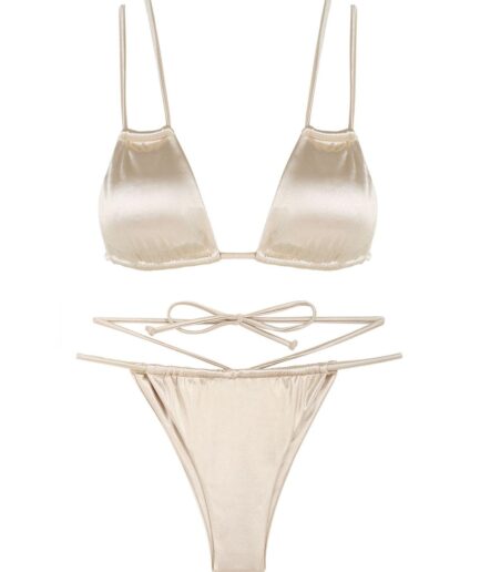 Strappy Ties Silky Floss Bikini Swimwear Light coffee