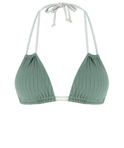 Ribbed Halter Bikini Top M Green