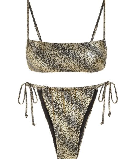 ZAFUL Disco Snakeskin Leopard Glossy Coated Tanga Bikini Swimwear M Golden