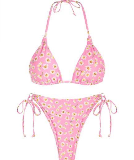 ZAFUL Tie Side Floral O-ring String Bikini Swimwear L Light pink