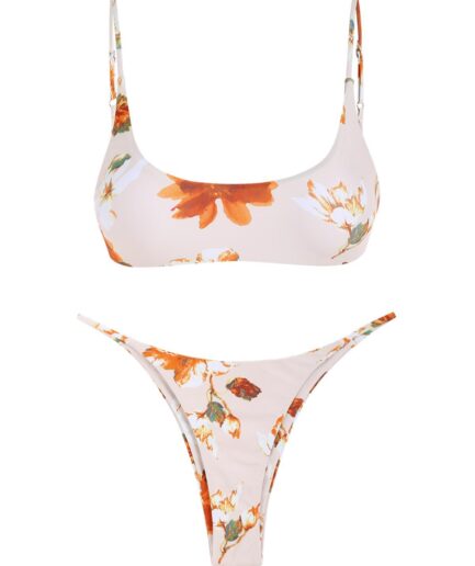 ZAFUL Ditsy Floral Low Rise String Bikini Swimwear L Light coffee