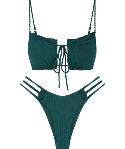 ZAFUL Ribbed Braided Ladder Cutout Tie Bikini Swimwear M Multi g