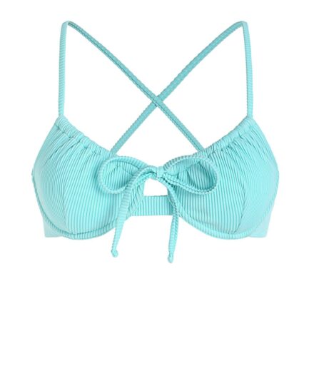 ZAFUL Ribbed Criss Cross Bowknot Underwire Bikini Top M Light blue