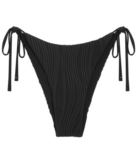 Ribbed Tie Side Bikini Bottom M Black
