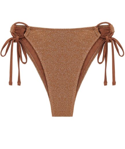ZAFUL Sparkly Metallic Tie Side Bikini Bottom L Coffee