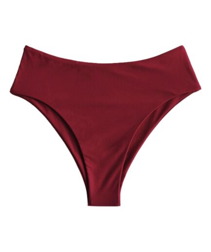 ZAFUL High Waisted High Leg Plain Bikini Bottom L Deep red