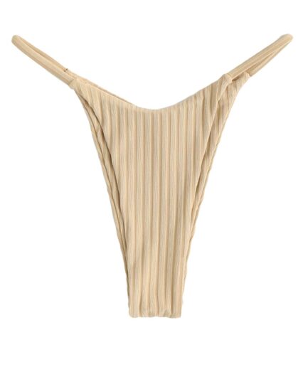 Ribbed High Leg Bikini Briefs M Light coffee