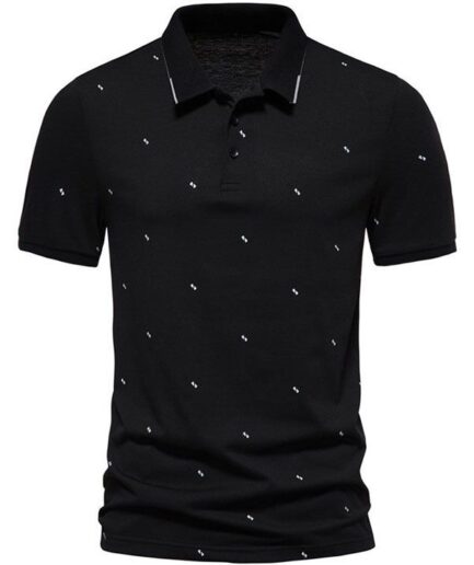 Men T-Shirts Tiny Print Short Sleeve T-shirt Turndown Collar A Quarter Button Casual Sport Tee Clothing Online L Black