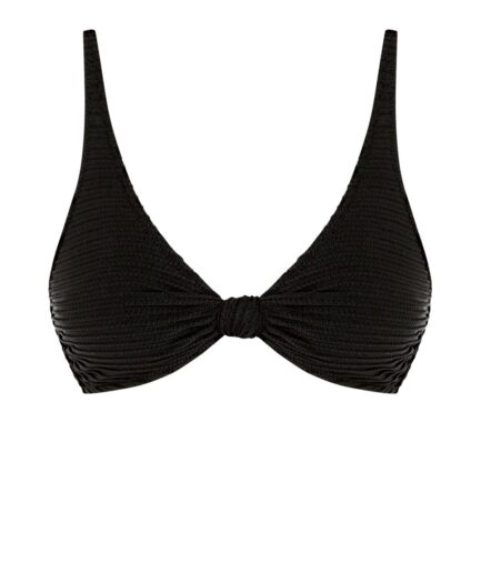 ZAFUL Ribbed Knot Plunging Bikini Top M Black
