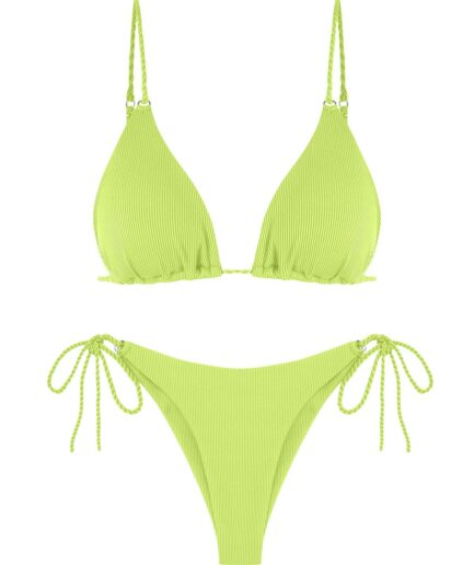 ZAFUL Ribbed Braided Strap String Bikini Swimwear L Green