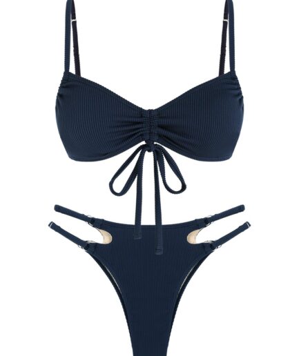 ZAFUL Metallic Cinched Strappy Bikini Swimwear L Deep blue