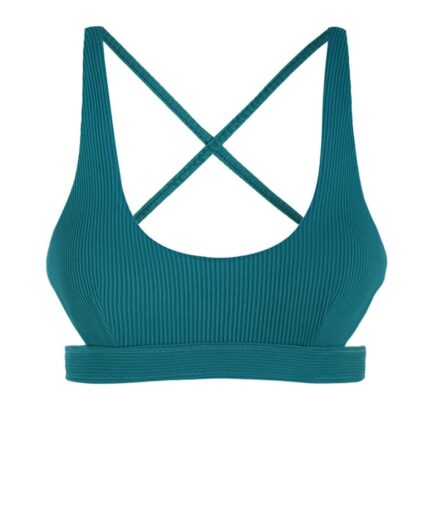 Ribbed Bicolor Cut Out Criss Cross Bikini Top M Blue