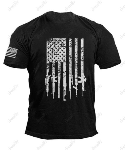 Men T-Shirts American Flag Print T-shirt Round Neck Short Sleeve Casual Tee Clothing Online L Black
