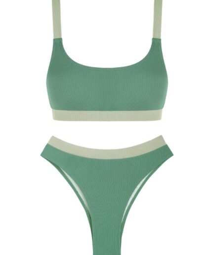 ZAFUL Patchwork Ribbed Tank Bikini Swimwear L Green