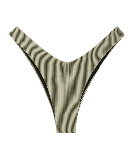Ribbed High Cut Bicolor Bikini Bottom L Green
