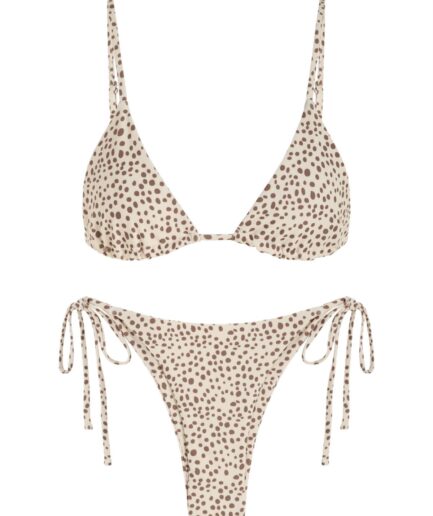 ZAFUL Dalmatian Print Bralette String Bikini Swimsuit L Light coffee