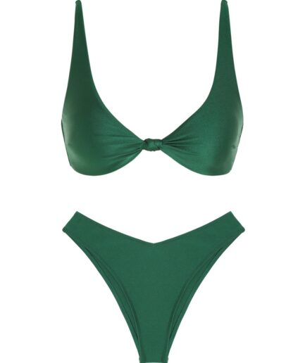 ZAFUL Cheeky Shiny Knotted Bikini Swimwear M Deep green