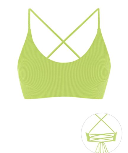 ZAFUL Ribbed Lace Up Cross Bikini Top M Green