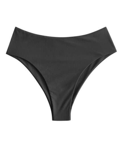 ZAFUL High Waisted High Leg Plain Bikini Bottom L Black